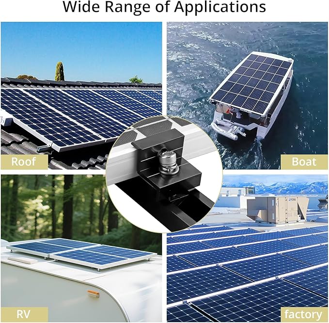 Anbte Solar Panel Mounting Brackets, Included 10 x 4.72 in Rails + 4 end Clamps 40mm + 6 Center Clamps 40mm + 1 Wrench, Aluminum Solar Mounting Kit for 4 Panels, Waterproof, for Roof, RV, Boat, Black