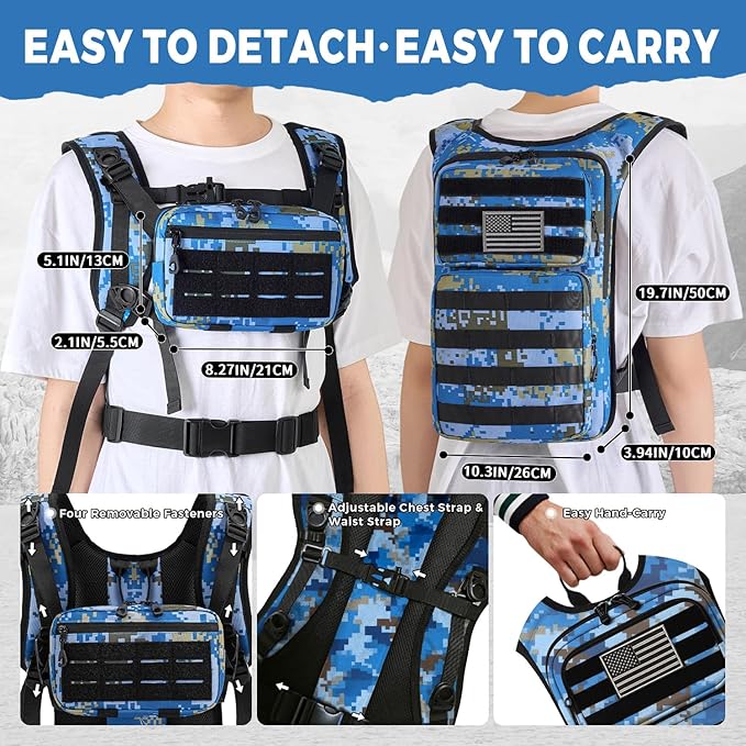 Tactical Hydration Backpack with 2L Water Bladder and Front Small Tactical Pouch, Outdoor Water Backpack for Men Women, Sports Hydration Pack for Hiking, Cycling, Climbing
