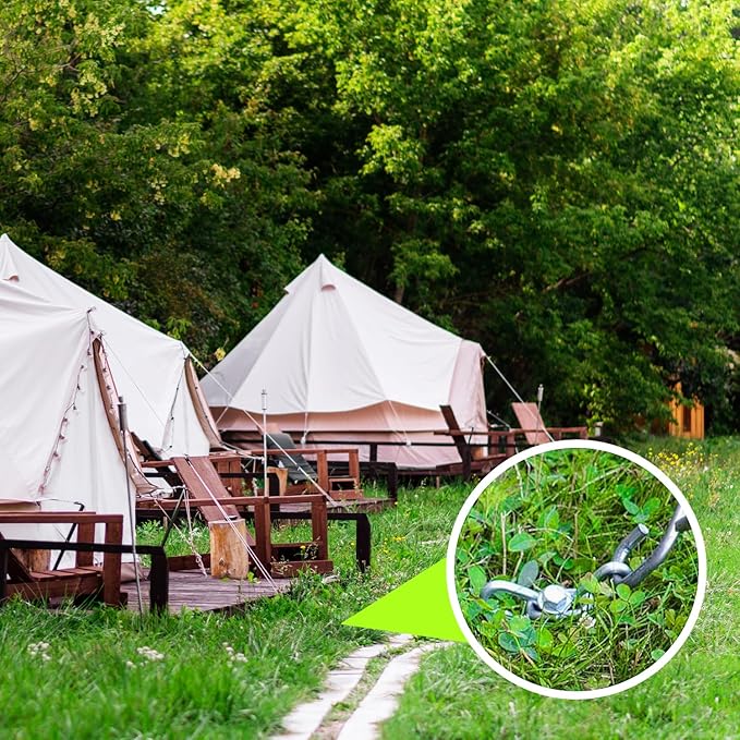 6pcs 3/8 x 12 inch Heavy Duty Camping Ground Anchors, Non-Rust Tent Stakes Screw in Kit for Securing Animals, Trampoline, Carports, Canopies, Sheds, Swing Sets, Ground Anchors for High Winds