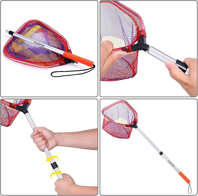 PLUSINNO Kids Fishing Net, Telescopic Lightweight Landing Net with Aluminum Pole Handle and Nylon Mesh, Catch and Release Butterfly Net for Kids Youth Outdoor