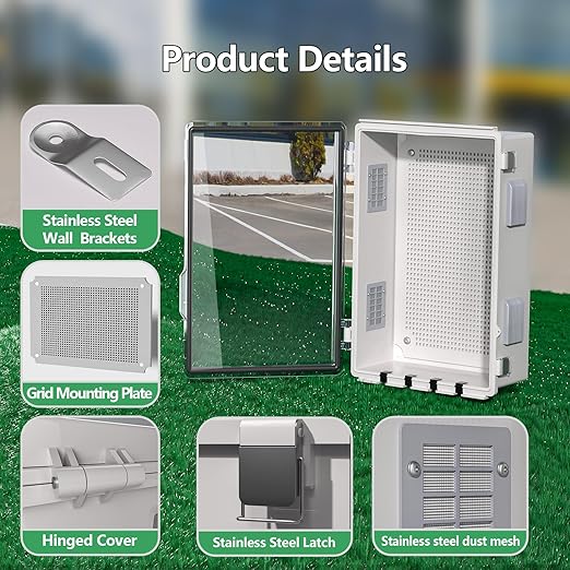 ABS Electrical Junction Box, Ventilated Design, Cable Grommets, IP65 Waterproof Enclosure, Indoor/Outdoor Use with Mounting Panel. (Clear Cover, 15.7"x11.8"x7.1")