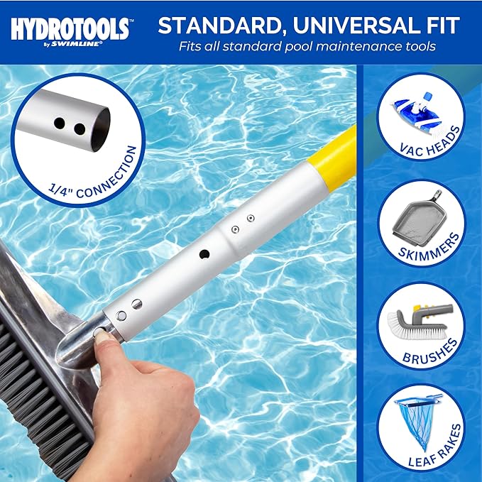 SWIMLINE HYDROTOOLS 8375 2-Piece Professional Grade Fiberglass Telescopic Pole 8 To 16 Feet Adjustable Telepole Swimming Pool Cleaning Skimmer Nets Vacuum Heads & Brushes W/ Strong Grip & Lock