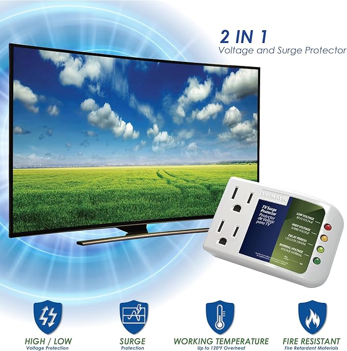 Electronic Voltage & Surge Protector for Smart TV, Game Consoles and Entertainment Center, Protects Against High and Low Voltage, Brownout, Spikes, Power Failure