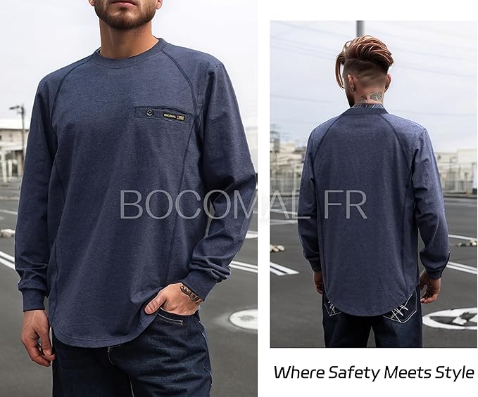 BOCOMAL FR Shirts for Men Melt Pocket Lightweight Crew T-Shirt NFPA2112/CAT2 Fire Resistant Work Shirt
