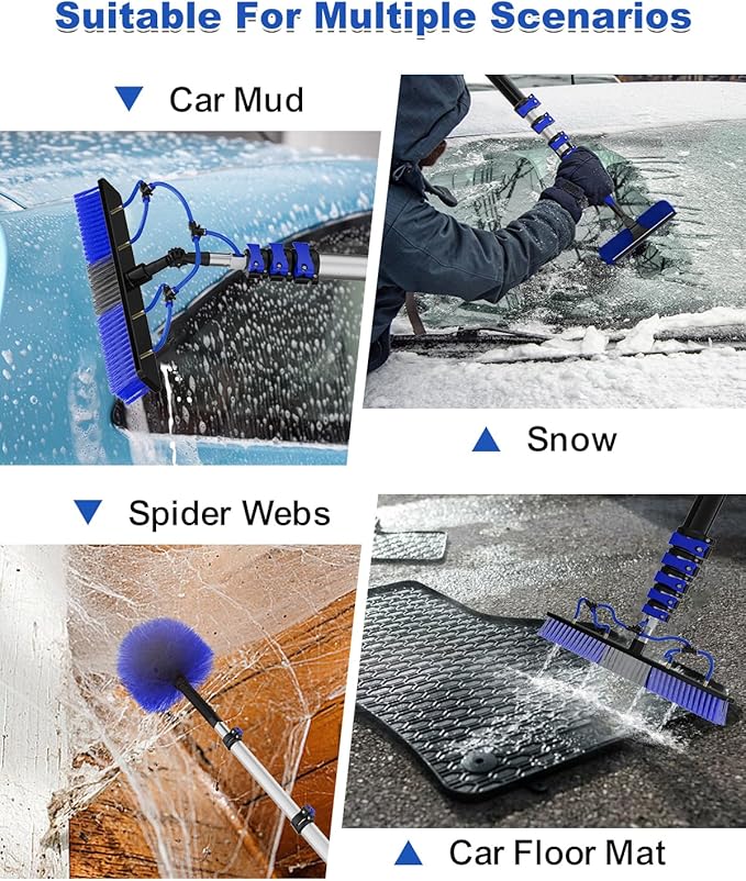 30Ft Reach Solar Panel Cleaning Brush Kit with 5-24ft Telescoping Pole, Water Fed Window Cleaner Tool with 20" Brush, Soap Dispenser, Cobweb Duster, Squeegee for Roof, CV, Gutter, Boat, Deck