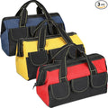 Sanwuta 3 Pack Tool Bag for Men with Waterproof Hard Bottom, Heavy Duty Tool Bag Wide Mouth Tote for Various Instrument, Electrician Carpenter Mechanic(Blue, Red, Yellow,16 Inch,Classic)