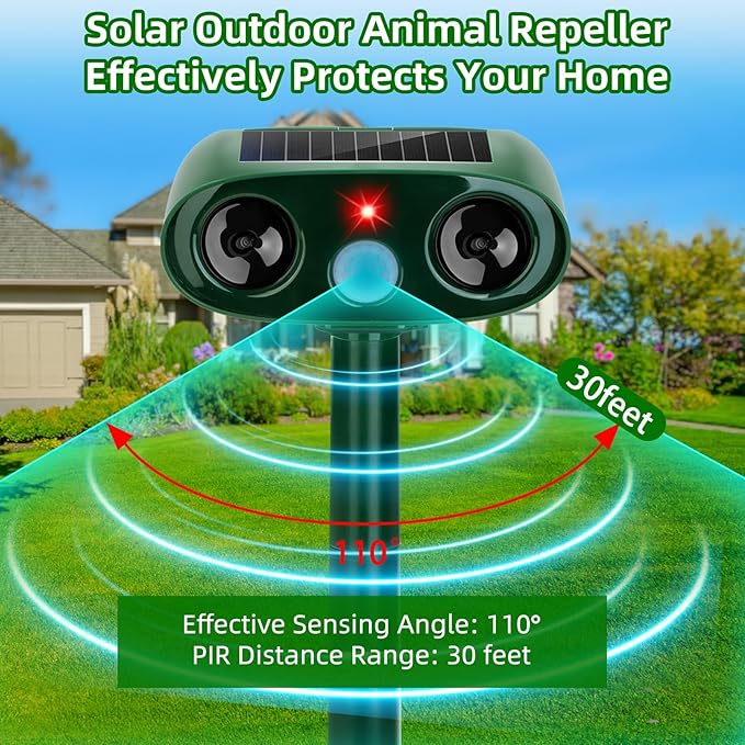 2026 Upgraded Solar Ultrasonic Animal Repeller Outdoor, 4 Pack Waterproof Bear Repellent Devices & Cat Deterrent for Yard, Ultrasonic Animal Repellent for Rabbit, Goose, Raccoon, Squirrel, Dog