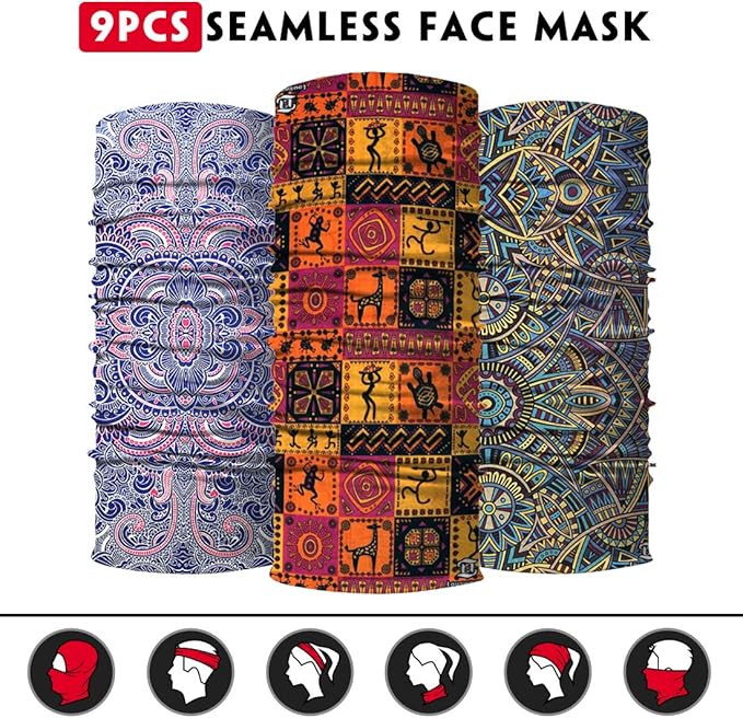 Venswell Neck Gaiter Face Mask Men Women,Seamless Bandana Rave Face Cover Scarf Mask,Balaclava,Headband, Head Wrap,Headwear