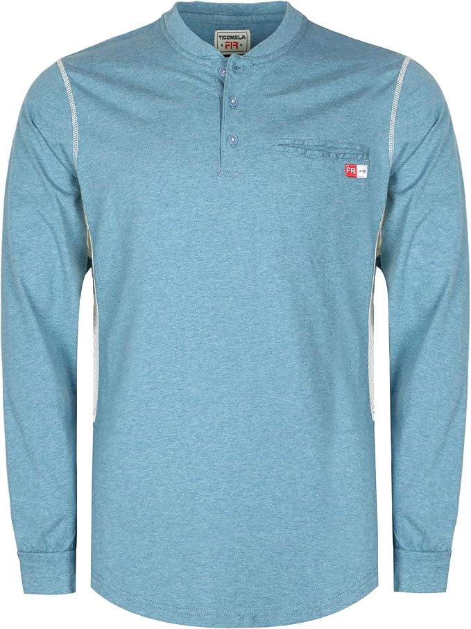 TICOMELA FR Shirts for Men 6oz Flame Retardant Mesh Breathable T-Shirt NFPA2112 Fire Retardant Henley Shirts