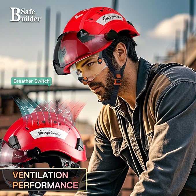 Construction Safety Helmet with Build-in Visor ABS Hard Hat with Visor Adjustable Ventilation Hardhats Work Head Protection ANSI/ISEA Z89.1