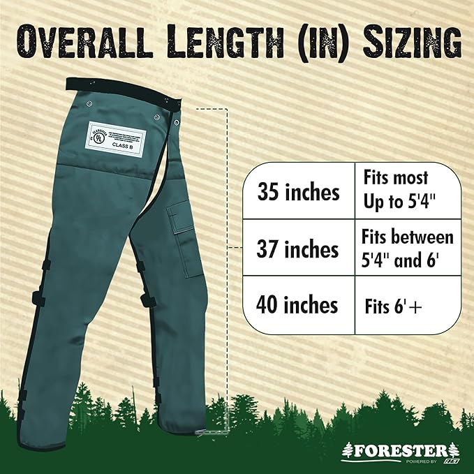 FORESTER Chainsaw Chaps for Men & Women | Apron-Style Chaps with Pocket & Adjustable Waist | Chainsaw Safety Equipment