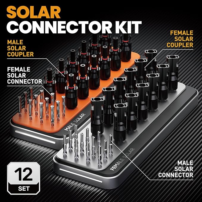 SOMELINE Solar Connector Crimping Tool Kit, 14-10 AWG Crimper for Solar Panel Cable Wire with 12 Pairs Solar Connectors and Spanners, Solar Installation Assembly Tools - Solar Panel Connectors