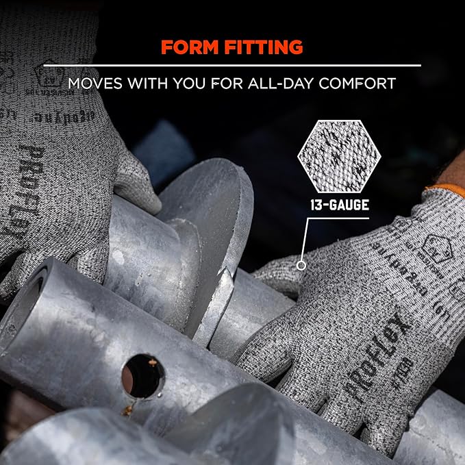 Ergodyne ProFlex 7030 Cut Resistant Work Gloves, ANSI A3, PU Coated Palms for Flexible No Slip Grip, Abrasion Resistant, 13g, Gray, Medium