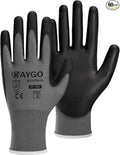 KAYGO Work Gloves for Men and Women, 60 Pairs Seamless Knit PU Coated Safety Gloves, with Smooth Grip on Palm and Fingers, Ideal for Light Warehouse, Manufacturing, Gardening, KG11P (XL,Gray)