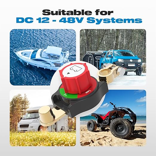 Top Post Battery Disconnect Switch, Malictele On/Off 12-48V Negative Battery Quick Disconnect 275A Heavy Duty Kill Switch for Car, Marine, RV, Boat, Truck