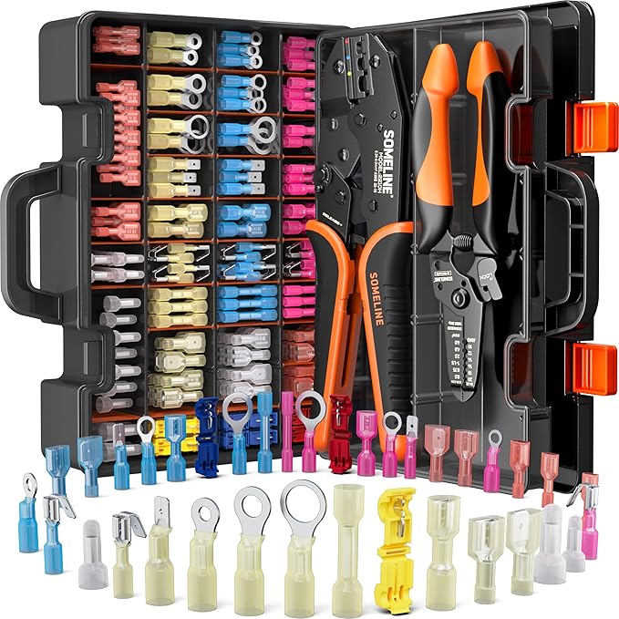 SOMELINE Crimping Tool Kit for Heat Shrink Connectors, AWG 22-10 with 36 Size Marine Grade Heat Shrink Wire Connectors, Crimping Tool for Nylon,and Sealed Terminals UL Listed Connectors