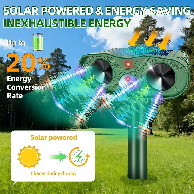 2026 Upgraded Ultrasonic Animal Repellent Outdoor (2 Pack), Solar Powered Animal Repeller with Motion Sensor, Effective Cat Deterrent and Deer Repellent for Yard, Garden, Squirrel & Dog Deterrent