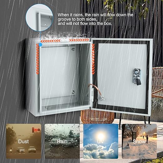 Steel Electrical Junction Box, Indoor&Outdoor Electrical Enclosure Box, Wall Mounted Waterproof&Dustproof Metal Box, Universal Electric Equipment Enclosure Box with Safety Locks and Mounting Plates