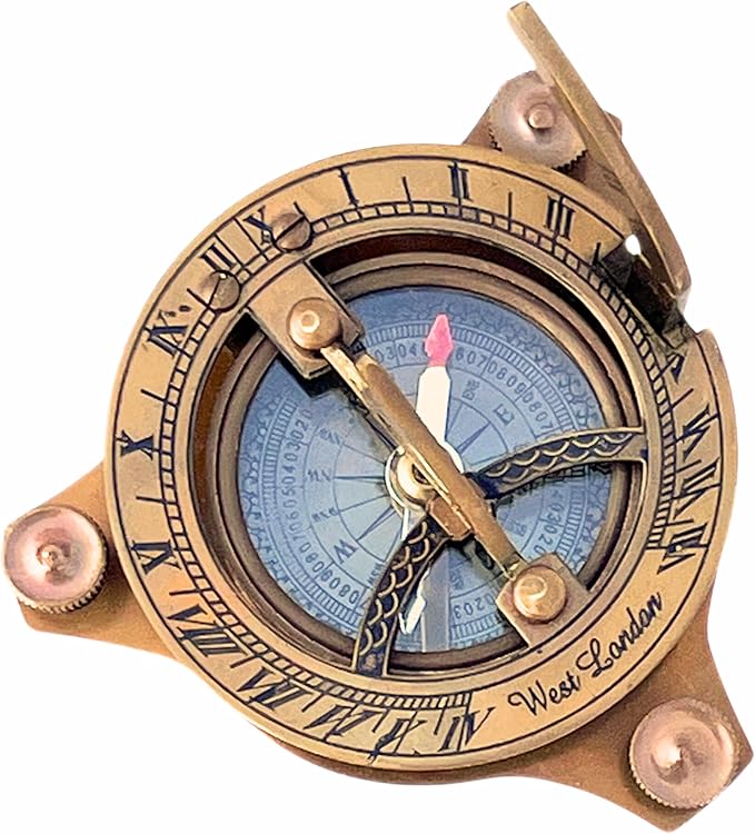 Vintage Brass Compass Antique Marine Sundial Compass Fully Functional Handmade Collectible for Solo Travellers Hikers Trekking Home Decor