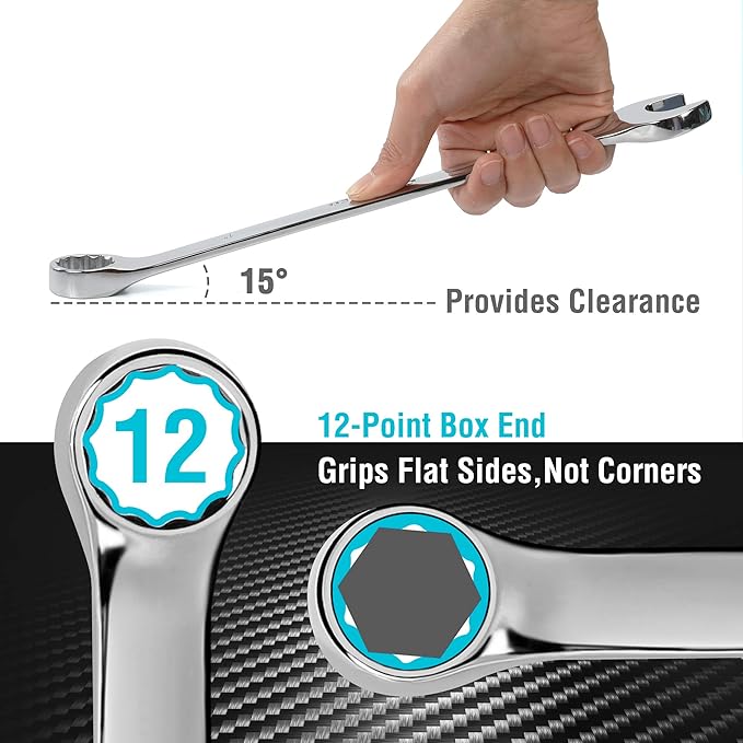 DURATECH Combination Wrench Set, SAE, 15-Piece, 1/4" to 1", 12-Point, CR-V Steel, with Rolling Pouch
