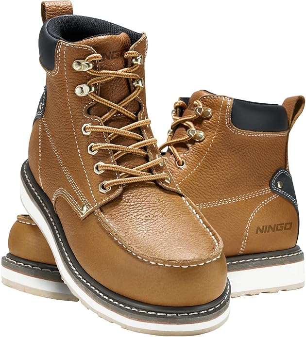 HISEA NINGO Work Boots for Men Steel/Soft Toe Boots,6” Water Resistant Slip Resistant Industrial & Construction Work Shoes, Composite Toe Working Boot