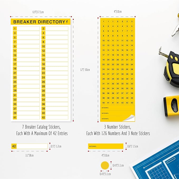 10 Sheets Breaker Panel Labels & 7 Breaker Catalog Stickers, Waterproof Durable Self-Adhesive Electrical Stickers
