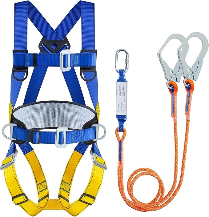 Universal Full Body Fall Protection Safety Harness with Dorsal D-Ring and Mating Buckle Legs，roofing harness construction harness ANSI/ASSP Compliant,internal Shock Absorbing landyard&Hook
