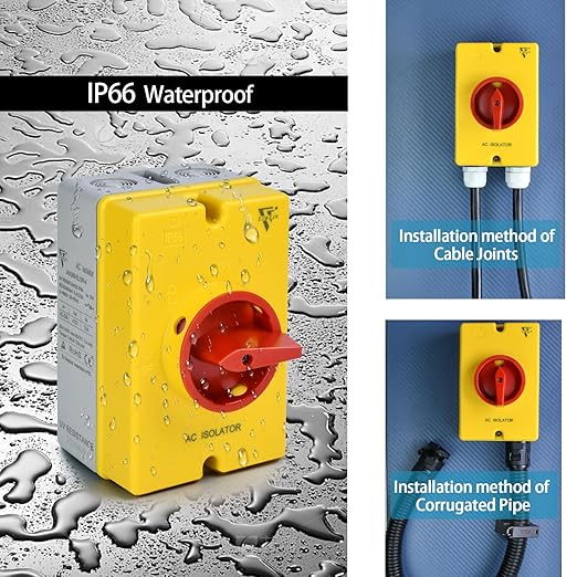 AC Disconnect Switch 20Amp 4-Pole Isolator Switch 690V AC 2-Positions IP66 Waterproof Isolation PV On-Off Rotary