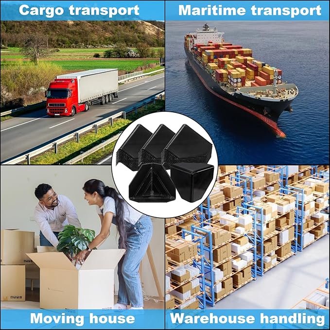 ZENFUN 200 Pcs Packaging Edge Protectors, Plastic Heavy Duty Shipping Box Corner Protectors Corner Guards for Boxes, Cartons, Panel Packaging, Black, 2.4'' L x 2.4'' W x 2.4'' H