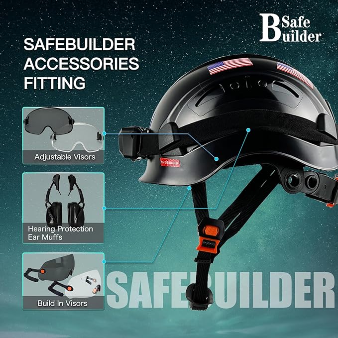 Construction Safety Helmet with Headlight Hard Hat Headlamp Adjustable Ventilation Hardhats Work Head Protection Certified ANSI/ISEA Z89.1