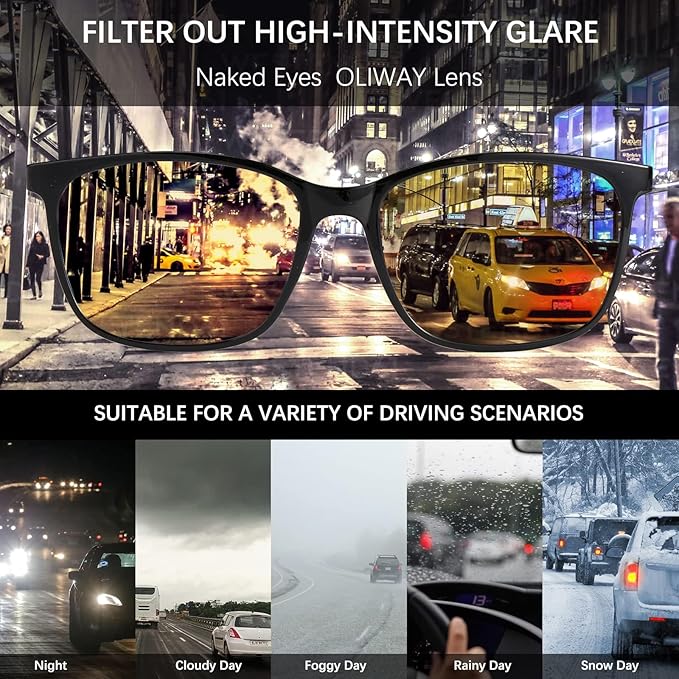 Night Vision Driving Glasses for Women & Men - Anti Glare Blue Light Blocking Computer Glasses with HD Clarity, Premium Protection | Nighttime Safety Eyewear for Screen Use & Road Travel
