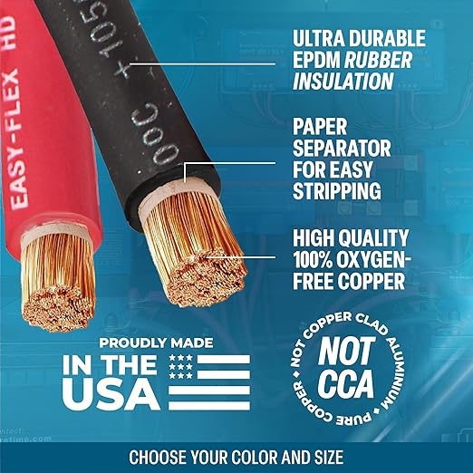 TEMCo 6 Gauge AWG 500 Ft Black Flexible Pure Copper Made in USA Welding Cable Battery Wire - Heavy Duty Solar, Inverter, Car, RV, Truck