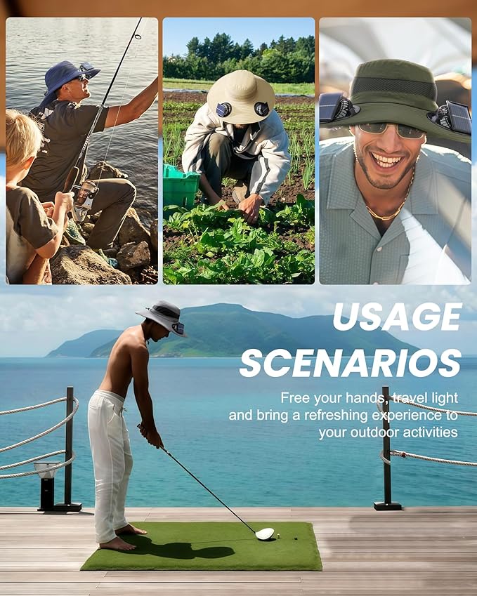 Solar Panel Powered Fan Built in Wide Brim Outdoor Fishing Hat USB Charging Men Ultralight Sun Bucket Mission Cooling Cap
