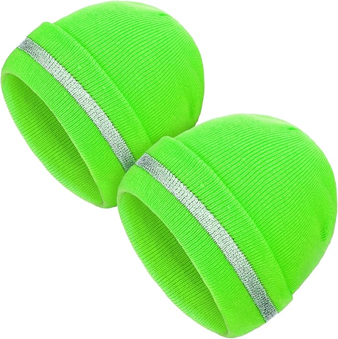 Geyoga 2 Pack Reflective Beanie Hat, High Visibility Knit Beanie with Reflective Strip, Night Running & Outdoor Work Safety