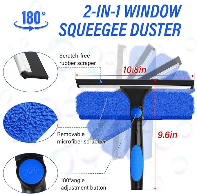 Water Fed Pole Kit,Solar Panel Cleaning Brush and 20Ft Extension Pole,Window Cleaning Pole Kit for High Windows Cleaning,Cleaner Tool with 2 in 1 Window Squeegee and Cobweb Duster