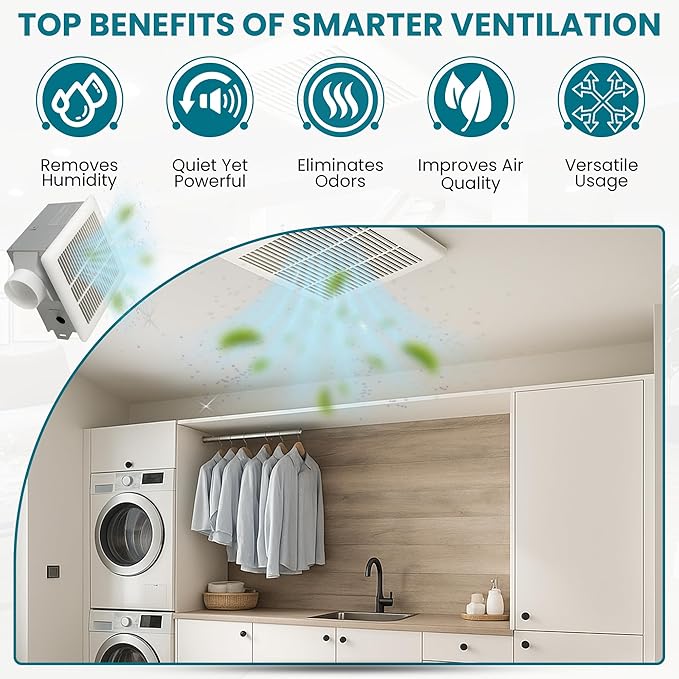 Bathroom Exhaust Fan 70 CFM Super Quiet 40dB 2 Sone, Corrosion Resistant Bathroom Fan, Shower Tub, Easy Install Bathroom Attic Vent Fan with 3-Inch Duct Outlet