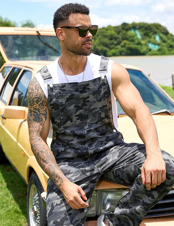 Camo Bibs Overalls for Men Adjustable Straps Work Utility Coveralls Camouflage Jumpsuit