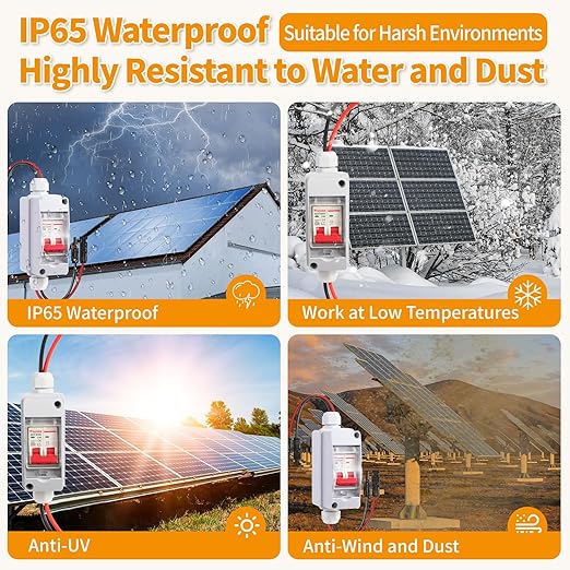 Wayona Solar Panel Disconnect Switch DC 500V Circuit Breaker Box 32Amp IP65 Waterproof Miniature Circuit Breaker Solar PV Disconnect Switch Box Outdoor