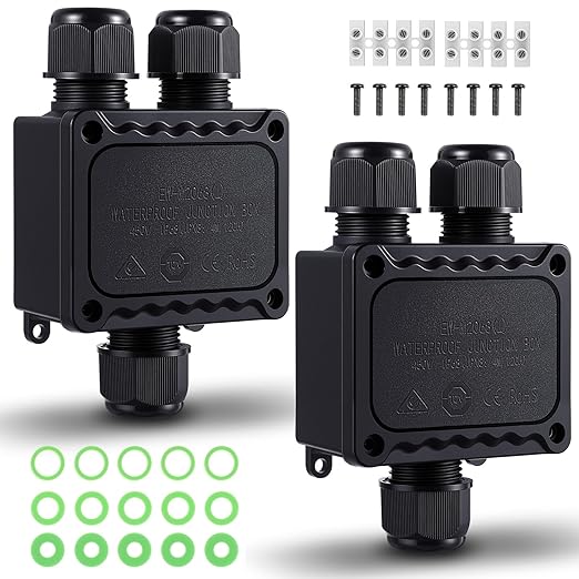 2 Pcs Waterproof Junction Box Ip68 Outdoor 3 Way Plug Line M25 Plastic Wire External Electrical Junction Box Outdoor Cable Connector for Diameter Cable φ 5-9mm, φ 9-12mm, φ 10-14mm