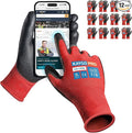 KAYGO Work Gloves PU Coated for Men and Women, 12 Pairs Safety Work Gloves with Two Fingers Touchscreen, Breathable and Lightweight,Ideal for Light Warehouse, Manufacturing, Gardening, KG11P (S, Red)