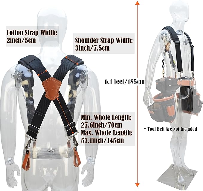 WELKINLAND Lightweight Tool belt suspenders, Leather tools bag suspenders,Suspender for tool belt, Tool belt suspenders for men,Tool bags suspenders