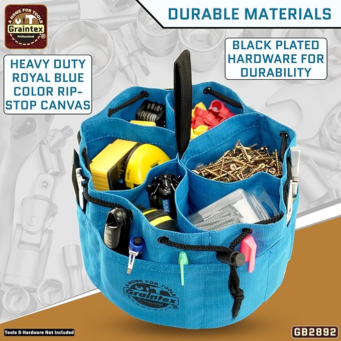 Graintex 18 Pockets Grab Bag Rip-stop Canvas Drawstring Closure, Small Part Organizer Pouch, Small Tools, Screws, Parts, Parachute Tool Bag for Efficient Storage - Royal Blue