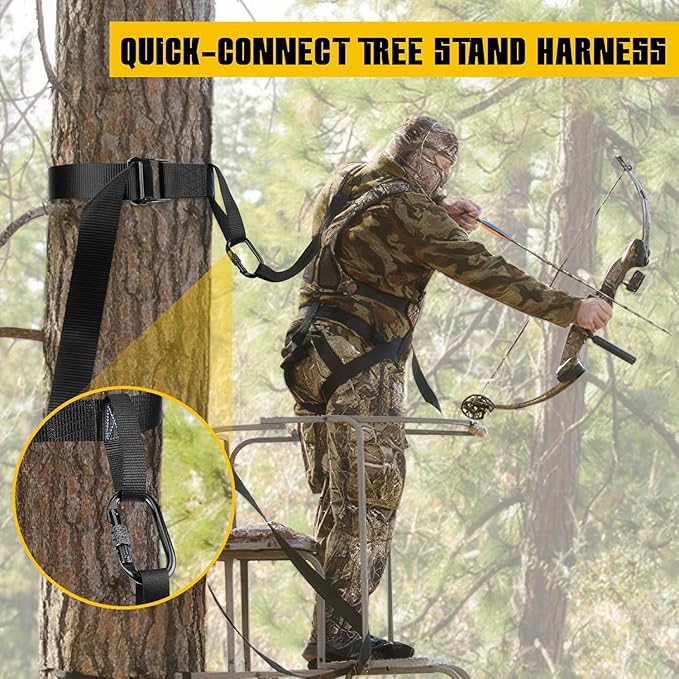 Tree Stand Harness Strap, Treestand Gear Hanger Starp with Multiple Carabiner Hooks for Hunting