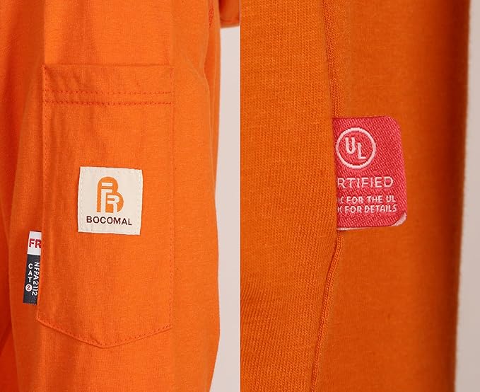 BOCOMAL FR Hooded T Shirts Heather Series 6oz Flame Resistant NFPA2112 CAT2 Fire Retardant Hoodies Work Shirt
