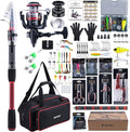 Goture Fishing Rod and Reel Combo, Red Telescopic Fishing Pole with Full Starter Kit & Carrier Bag, Portable 24T Travel Spinning Rod for Bass Trout, Freshwater Beginners Gift