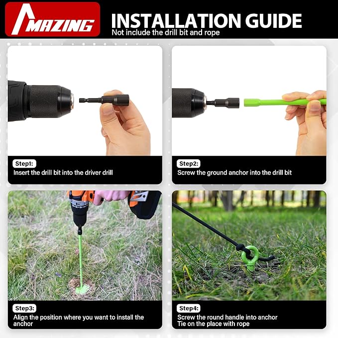 MAZING Ground Anchor Kit 18 Inch Long, 4PC Heavy Duty Spiral Blade Earth Anchors Kit Screw in, Auger Stake for Camping Tent, Trampoline, Canopies, Carport, Swing Set, Securing Animals, Sheds