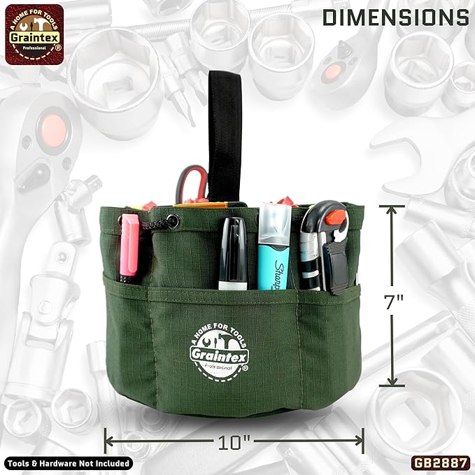 Graintex 18 Pockets Grab Bag Rip-stop Canvas Drawstring Closure, Small Part Organizer Pouch, Small Tools, Screws, Parts, Parachute Tool Bag for Efficient Storage - Hunter Green