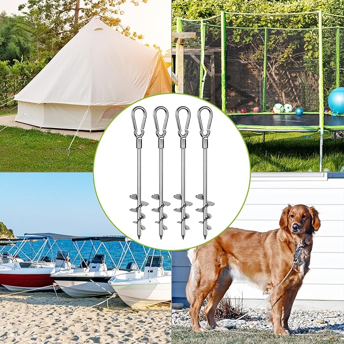 SELEWARE 4 Pack Trampoline Stakes Heavy Duty Ground Anchors High Wind Trampoline Stakes Anchors Spiral Earth Anchors for Secure Animals Trampolines Tents Shed Swing Set Mobile Homes Carport