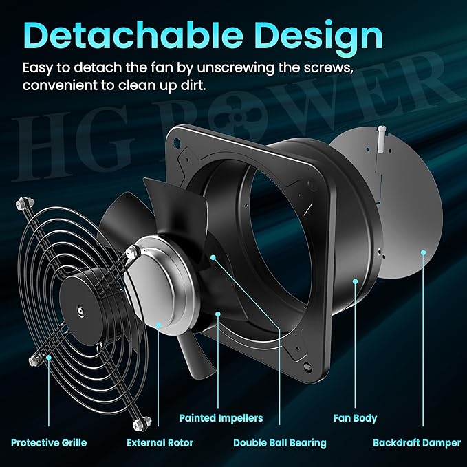 HG Power 10 Inch Exhaust Fan with Speed Controller, 988 CFM Kitchen Exhaust Fan with Damper, Metal Extractor Fan for Window, Attic, Ceiling, Basement Ventilation