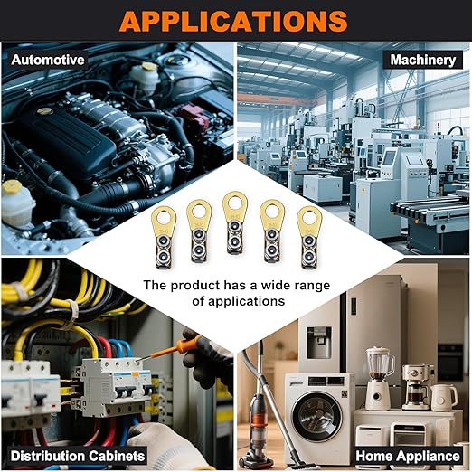 GKG 5Pcs 8-2AWG Battery Lugs, Heavy Duty Wire Lugs, Battery Cable Ends, Ring Terminals, Crimpless Dual Bolt-On Battery Terminal Connectors Lugs for Automotive, Marine, and Solar Power Applications
